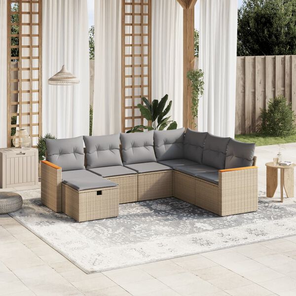 vidaXL Garden Sofa Set Mix Beige Poly Rattan, Powder-Coated Steel
