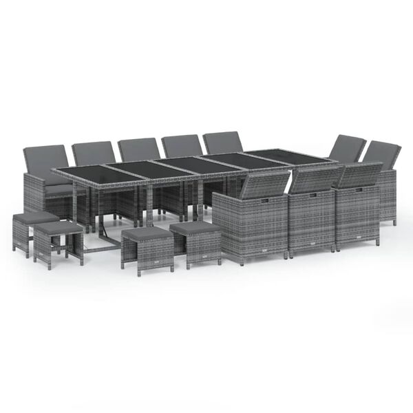 vidaXL Patio Dining Set Grey PE rattan, powder-coated steel, tempered glass