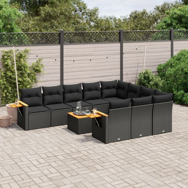 vidaXL Garden Sofa Set Black PE Rattan Large Adjustable Feet