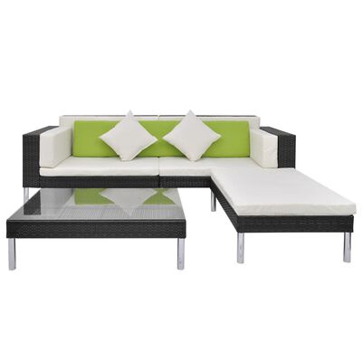 vidaXL 4 Piece Patio Lounge Set with Cushions Poly Rattan Black