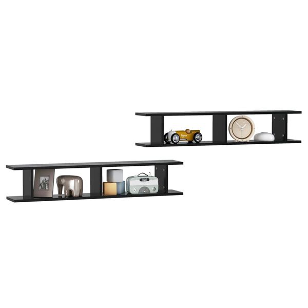 vidaXL Wall Shelf Set of 2 Black Engineered wood Wall Shelf