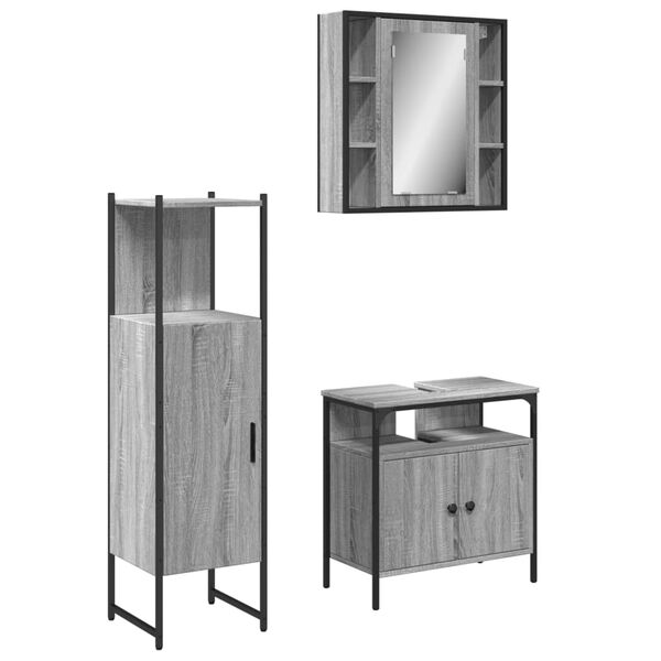 vidaXL Bathroom Cabinet Set Grey Sonoma