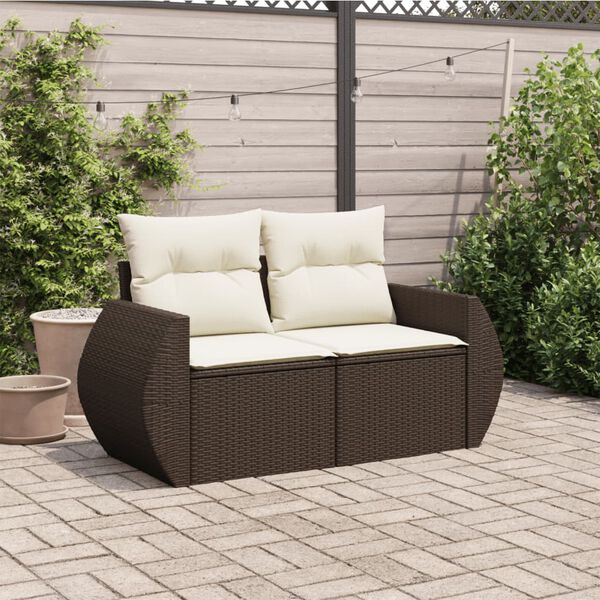 vidaXL Garden Sofa Brown PE Rattan, Powder-Coated Steel, Polyester