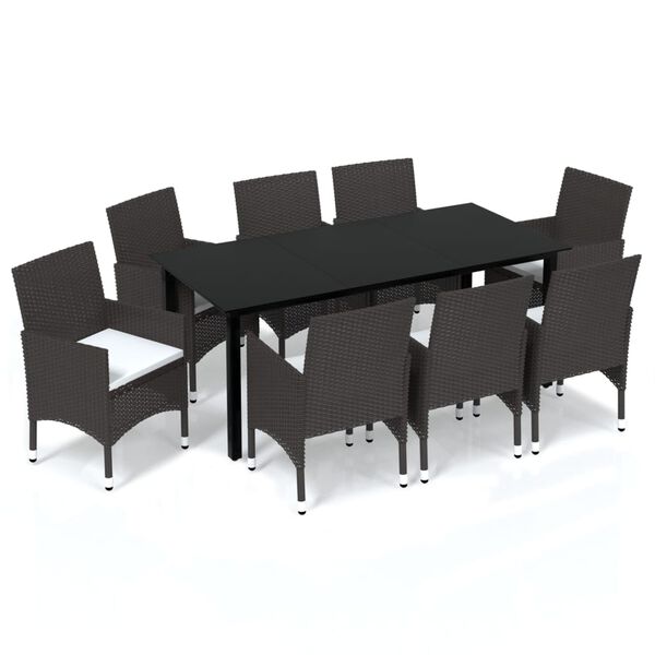 vidaXL Dining Set Brown PE rattan, steel, fabric, glass, aluminum Medium