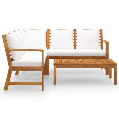 vidaXL 4 Piece Patio Lounge Set with Cushion Cream Solid Acacia Wood