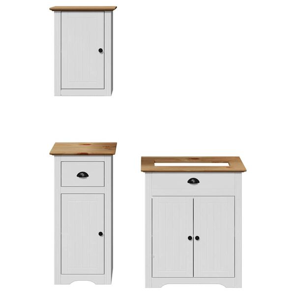 vidaXL Bathroom Furniture Set White and Brown Solid Pine and Engineered Wood