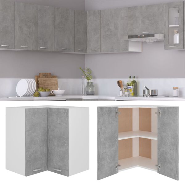 vidaXL Hanging Corner Cabinet Concrete Gray Engineered Wood Medium