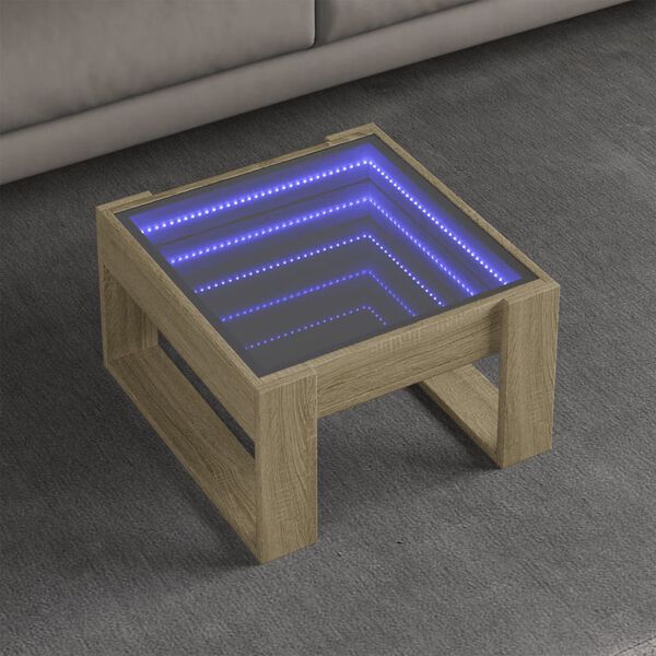 vidaXL Coffee Table Sonoma oak Engineered wood, glass Medium Lights