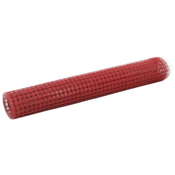 vidaXL Chicken Wire Fence Steel with PVC Coating 32.8x3.3' Red