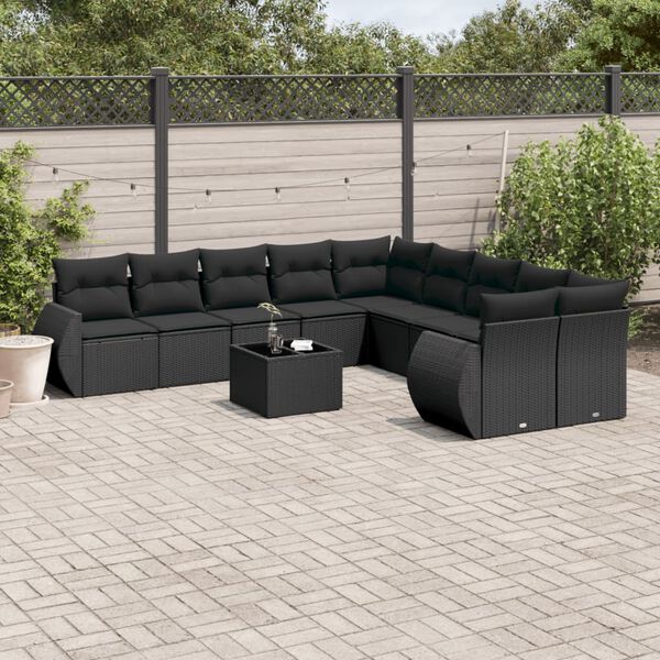 vidaXL Garden Sofa Set Black PE Rattan, Powder-Coated Steel, Tempered Glass