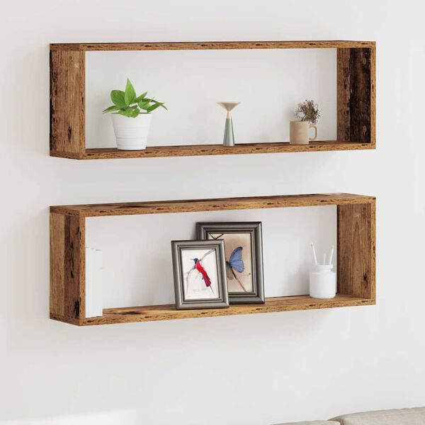 vidaXL Wall Shelf 2 pcs Old wood 80 x 15 x 26 cm Engineered wood