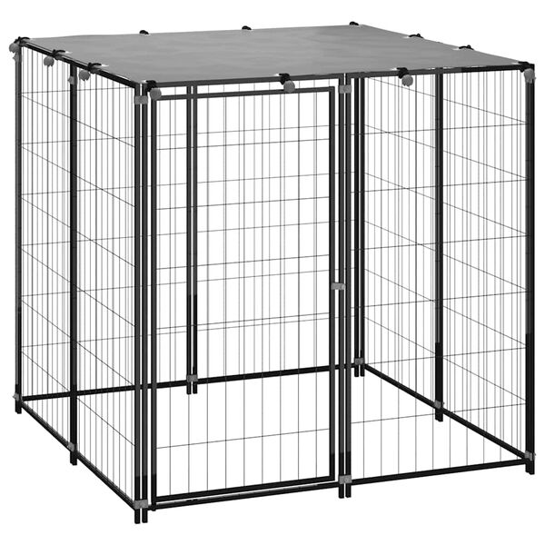 vidaXL Dog Kennel Black and Silver Grey Powder-coated steel and polyethylene