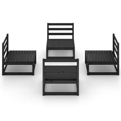 vidaXL 4 Piece Patio Lounge Set Black Solid Pinewood