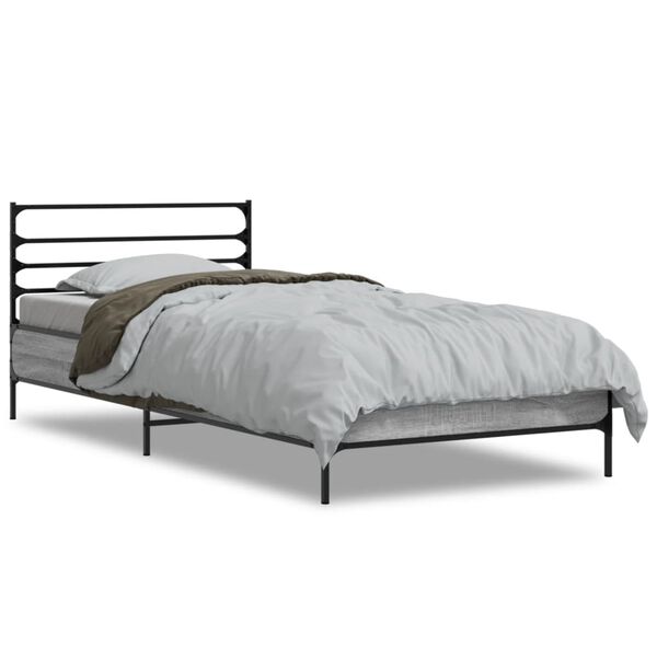 vidaXL Bed Frame Grey Sonoma Engineered wood and metal Single Durable
