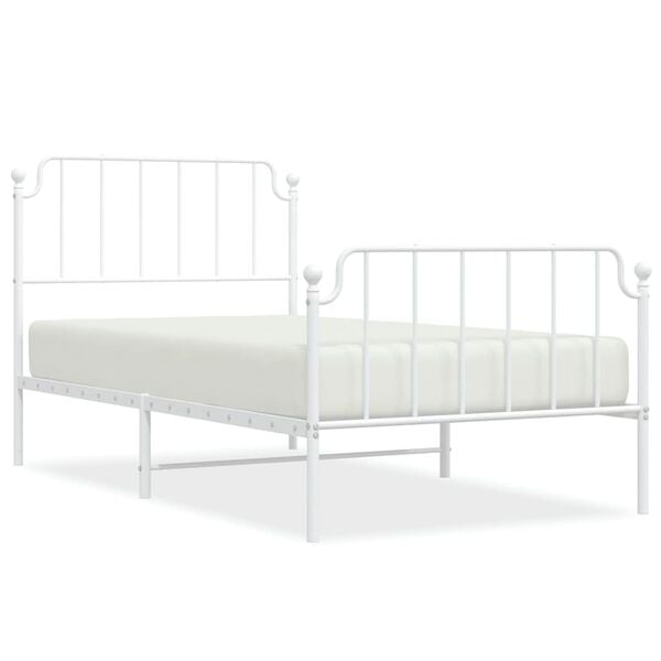 vidaXL Bed Frame White Steel Single Classic/Traditional Style Durable