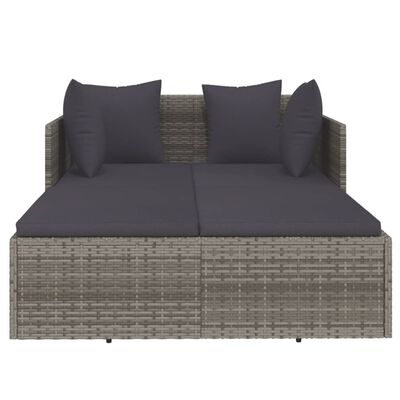 vidaXL Sunbed with Cushions Gray 71.7"x46.5"x24.8" Poly Rattan