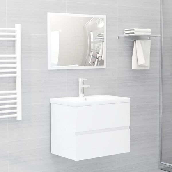 vidaXL Bathroom Furniture Set High gloss white Engineered wood, Ceramic