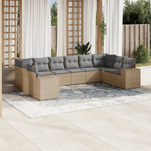 vidaXL Garden Sofa Set Beige PE Rattan Large Modular Garden Sofa Set