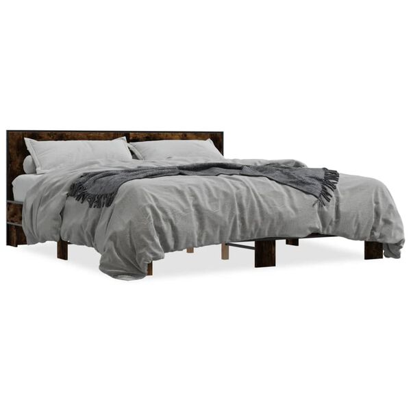 vidaXL Bed Frame Smoked Oak Engineered wood, metal 79.9x79.9 in