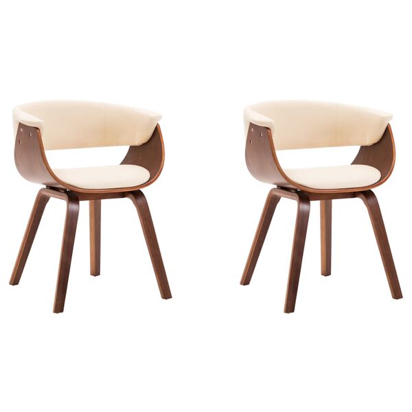 vidaXL Dining Chair Set of 2 Cream and Brown Faux Leather, Bent Wood