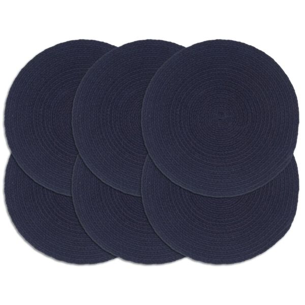 vidaXL Placemat Set of 6 Navy Blue 100% Cotton 15 in diameter Non-slip