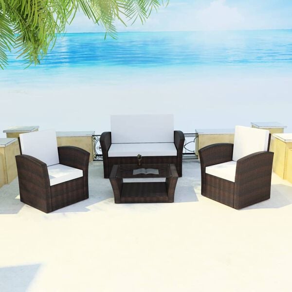 vidaXL Garden Sofa Set Brown, Cream White