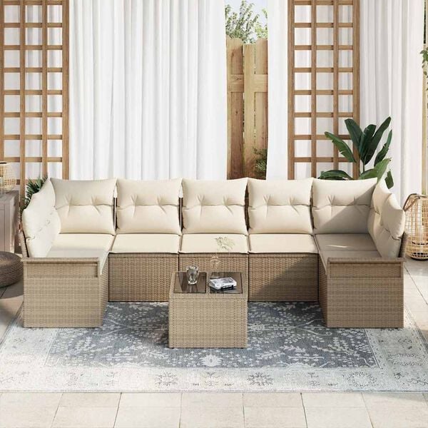 vidaXL Garden Sofa Set with Cushion 8 pcs Beige Poly Rattan