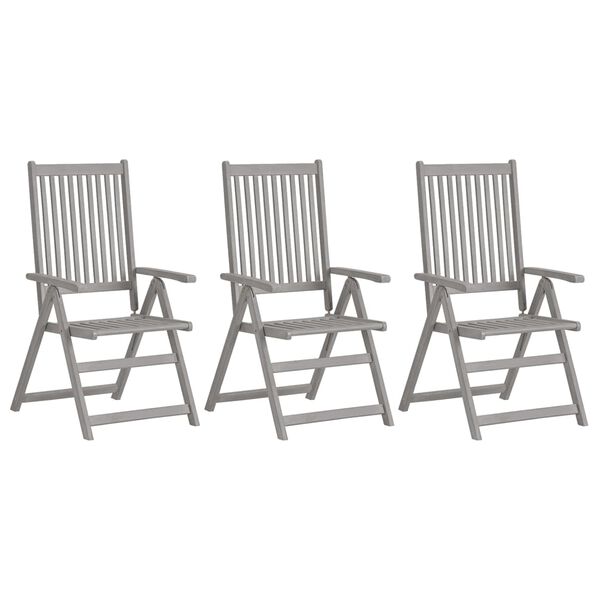 vidaXL Garden Chair Set of 3 Grey Solid acacia wood 3 pieces Foldable