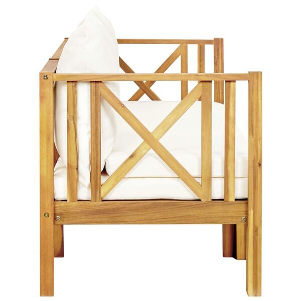 vidaXL Bench Cream and Wood Solid acacia wood and fabric (100% polyester)