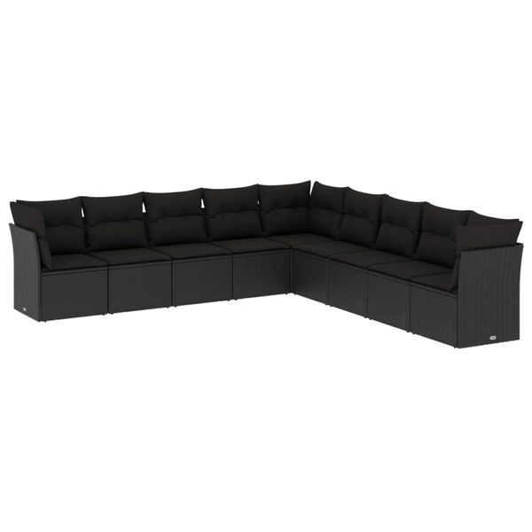 vidaXL Garden Sofa Set Black PE Rattan, Powder-Coated Steel, Polyester