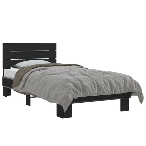 vidaXL Bed Frame Black Engineered wood, metal Small Single Durable