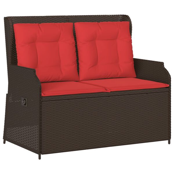 vidaXL Reclining Patio Bench Brown PE rattan 2-seater Removable Covers