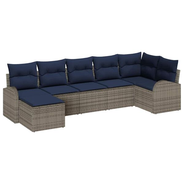 vidaXL Garden Sofa Set with Cushion 7 pcs Grey Synthetic: Poly Rattan