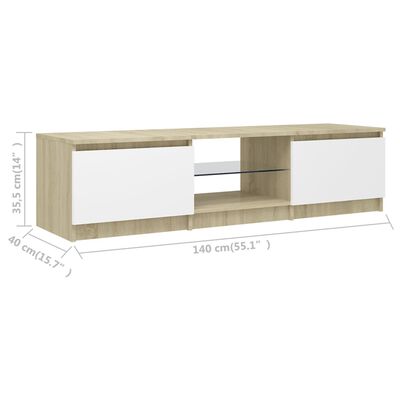 vidaXL TV Cabinet with LED Lights White and Sonoma Oak 55.1"x16"x14"