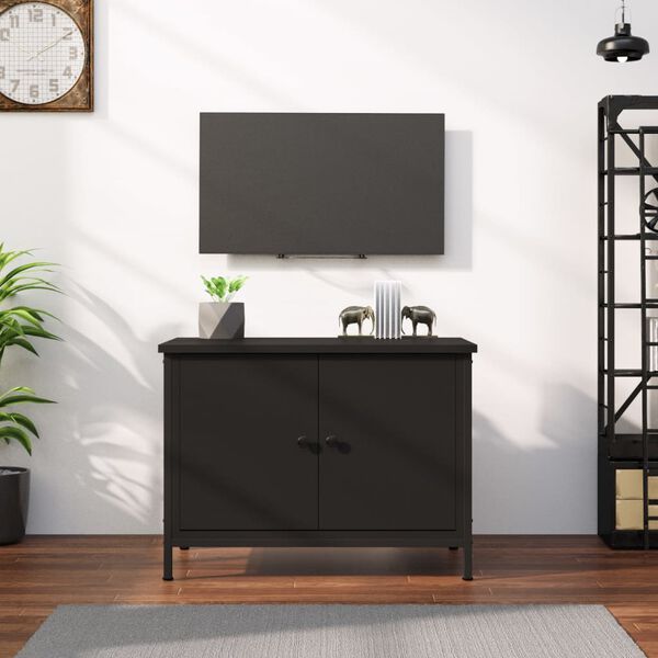 vidaXL TV Cabinet Black Engineered wood, steel TV Cabinet Rectangular