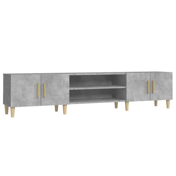 vidaXL TV Cabinet Concrete Grey Engineered Wood, Solid Eucalyptus Wood