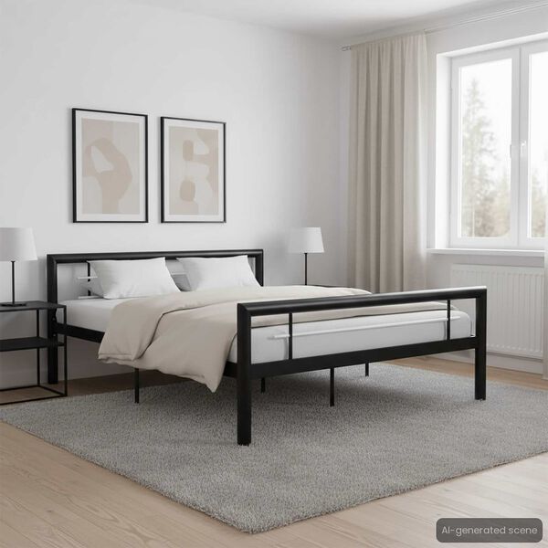 vidaXL Bed Frame Black and White Metal 47.2 x 78.7 in Durable