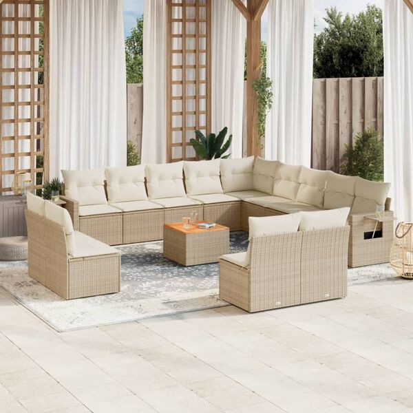 vidaXL Garden Sofa Set Beige PE Rattan Large Modular Garden Sofa Set
