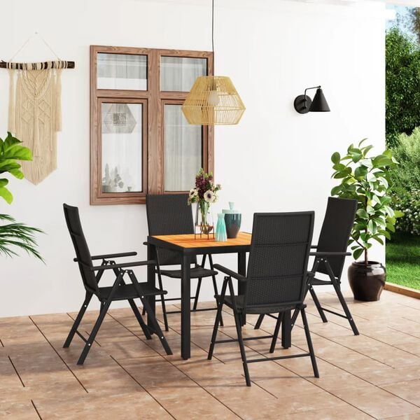 vidaXL Dining Set Black and Brown PE Rattan, WPC, Aluminum Standard