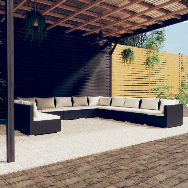 vidaXL Garden Lounge Set Black PE rattan Large Modular
