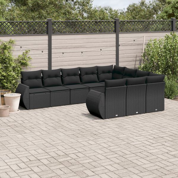 vidaXL Garden Sofa Set Black PE Rattan, Powder-Coated Steel, Polyester