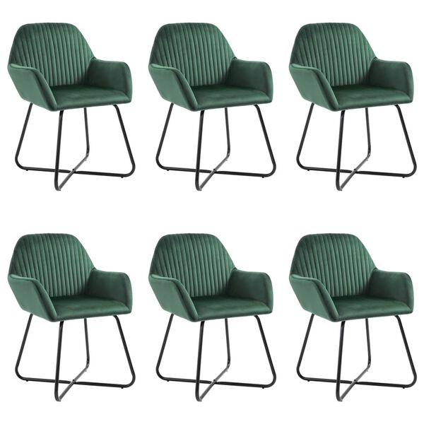 vidaXL Dining Chair Set of 6 Green Velvet, Powder-Coated Steel Standard
