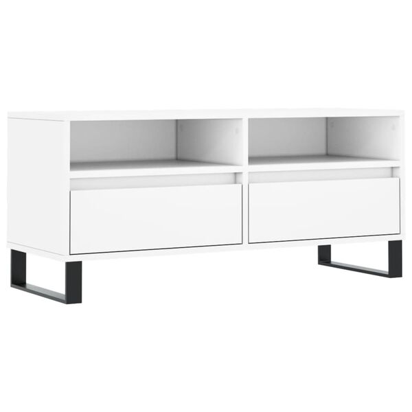 vidaXL TV Cabinet White Engineered Wood, Iron 39.4x13.6x17.5 in
