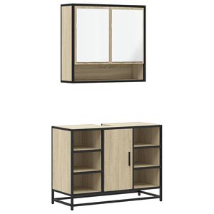 vidaXL Bathroom Furniture Set Sonoma Oak Engineered Wood, Metal, Glass