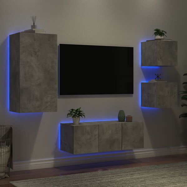 vidaXL TV Wall Unit Concrete Grey Engineered Wood Television Unit Modern