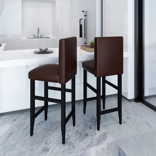 vidaXL Bar Stool Set of 2 Dark Brown 75% PVC, 20% Polyester, 5% Cotton
