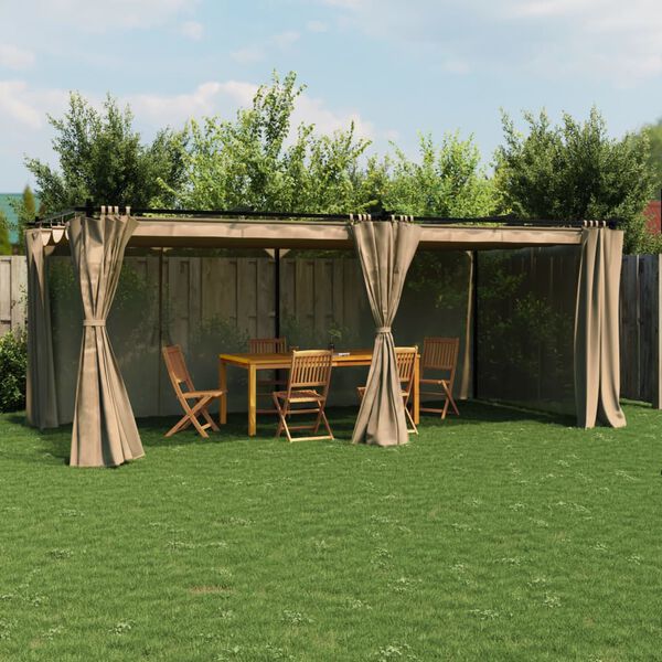 vidaXL Gazebo with Curtains Taupe 19.7'x9.8' Steel