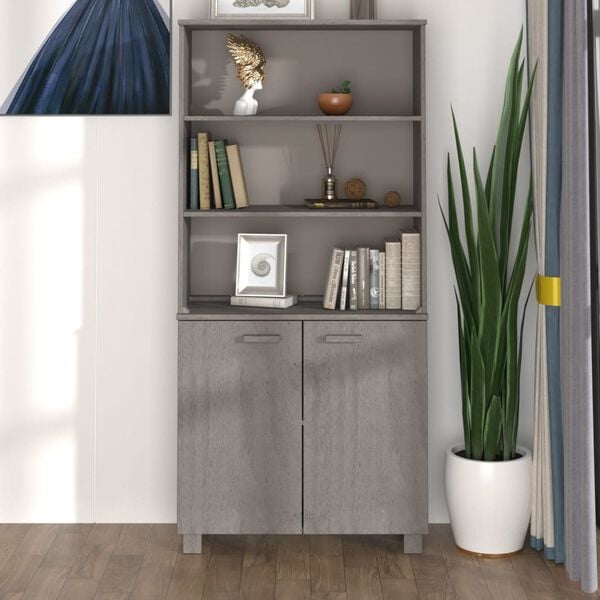 vidaXL Highboard Set of 2 Light grey Solid pine wood, MDF Medium