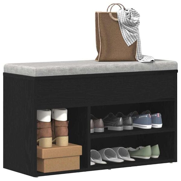vidaXL Shoe Bench Black Oak 31.50 x 11.81 x 17.72 in Engineered Wood