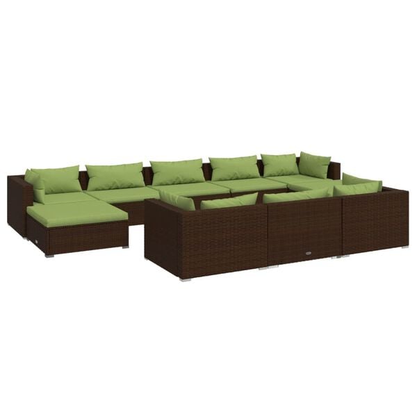 vidaXL Garden Lounge Set Brown PE rattan, powder-coated steel, fabric